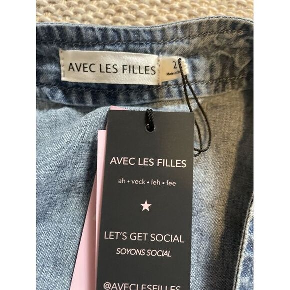 NWT Avec Les Filles Anthropologie Tie Waist Wrap Denim Mini Dress Size 2 $158 - Picture 9 of 11